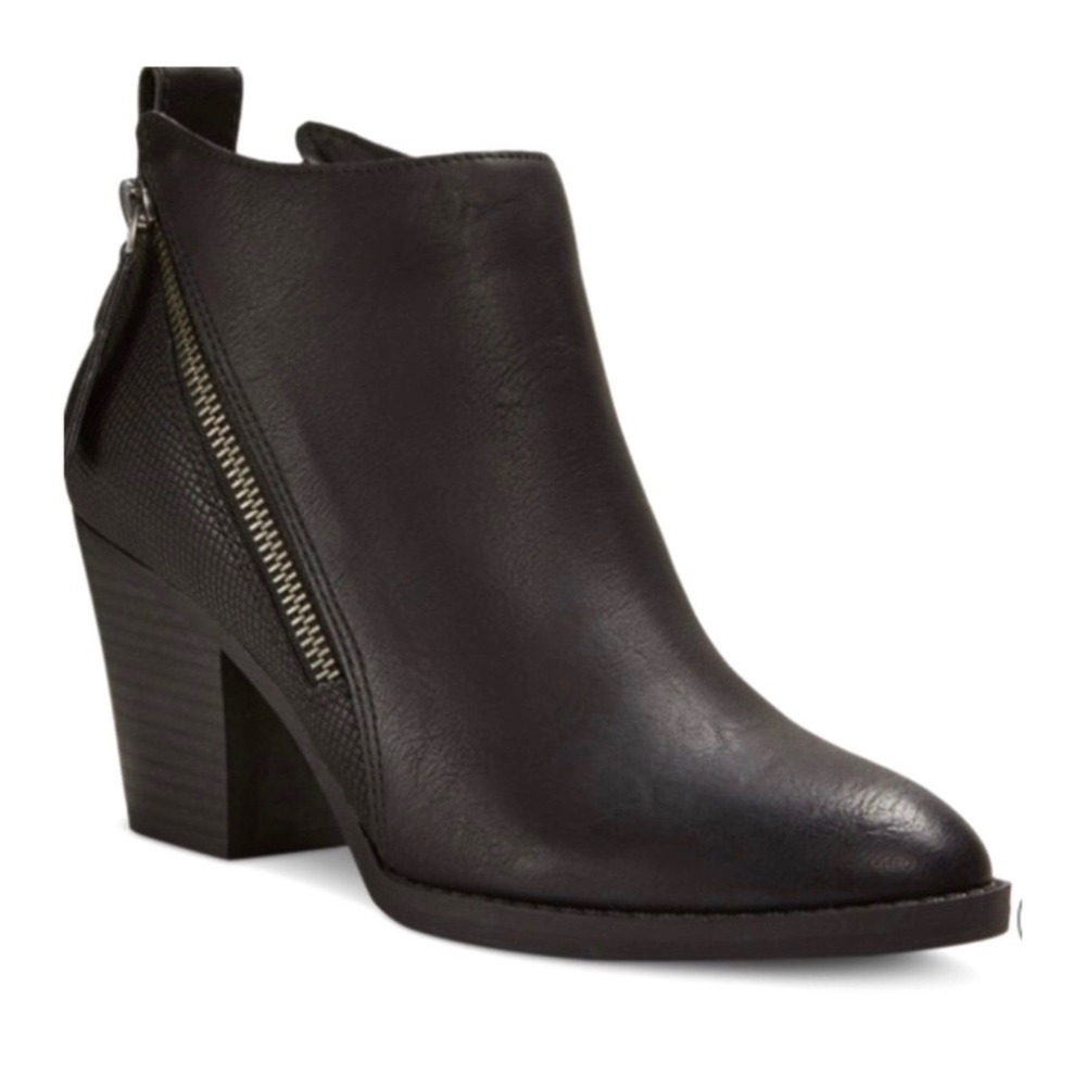 Dolce Vita Womens Black Faux Leather Ankle Boots Block Heel 9.5 Classic Office